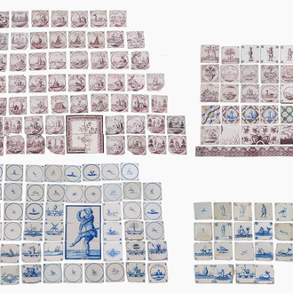 172 blue, white and manganese Delft tiles with various subjects, The Netherlands, 17th/19th C.