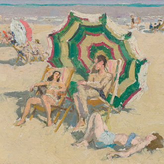 Frans Smeers (1873-1960): 'Plage de la Panne', huile sur toile