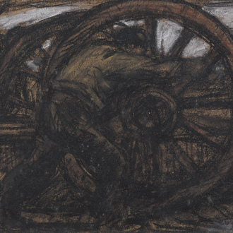 Eugeen Van Mieghem (1875-1930): Le dur labeur, fusain et pastel sur papier
