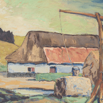 Paul Cauchie (1875-1952): Vue d'une ferme, aquarelle sur papier