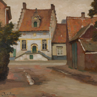 Victor Olivier Gilsoul (1867-1939): L'ancien hôtel de ville de Wichelen, huile sur board