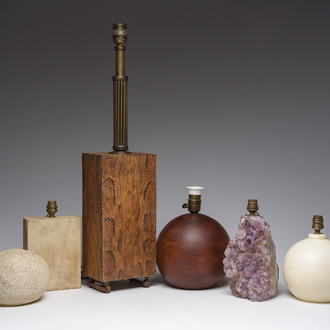 An interesting collection of six various French table lamps, first and second third 20th C.