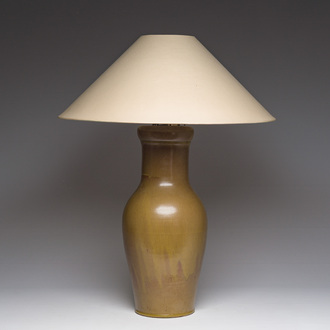 A Chinese monochrome 'teadust' glazed vase mounted into a lamp, 18th/19th C.