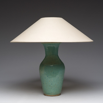 Vase en grès monochrome turquoise monté en lampe, Chine, 19ème/20ème siècle