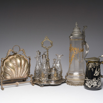 A varied collection of English glass, silver-plated metal and ceramic tableware, 19th/20th C.