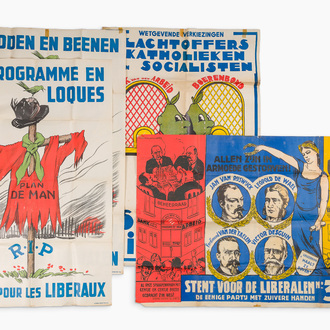 Quatre affiches électorales du parti libéral, lith. Delplace-Koch & Cie, J. De Grève & Cie et O. De Rycker, daté 1936