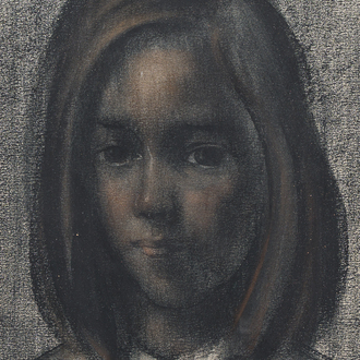 Willem Van Aerden (1912-2000): Portrait d'une jeune fille, techniques mixtes sur papier