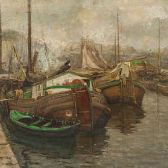 Adrien Segers (1876-1950): Bateaux au port, huile sur toile, daté 1907