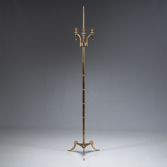 A French brass three-lights faux bamboo floor lamp, Maison Jansen, third quarter 20th C.