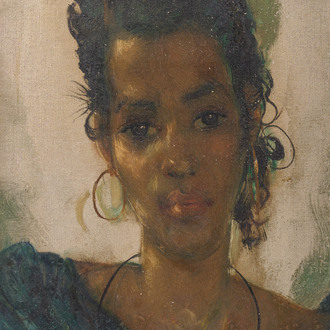 Clément Serneels (1912-1991): Portrait d'une dame africaine, huile sur toile, daté (19)42