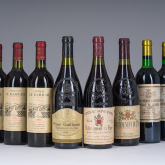 1980-1993 Châteauneuf-du Pape, Château du Cartillon, Château Le Barrail, Château Pichon Longueville, etc. 10 bouteilles