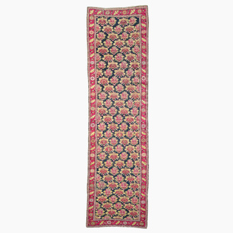 Long tapis oriental à décor floral, laine sur coton, Azerbaïdjan, début du 20ème siècle