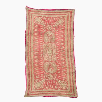 Chatra-pata ou brocart cérémoniel provenant d'un temple jaïn à décor floral, Gujarat, Inde, fin du 19ème siècle