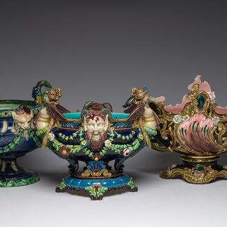 Three various polychrome maiolica jardinières, a.o. Bohemia and Germany, 19th/20th C.