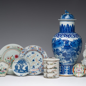 A varied collection of Chinese blue, white, blanc de Chine, famille rose and qianjiang cai porcelain, Qianlong and later