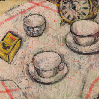 Albert François Mathys (1885-1956): L'heure du thé, oil on board, dated 1916