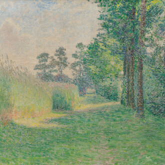Émile Claus (1849-1924 ou à la manière de): Au bord d'un champ de blé, huile sur toile, daté 1896-1899