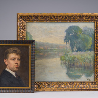 Monogrammé P.L. (probablement Louis Pittomerils): Étangs de Bosvoorde & Un portrait, huile sur toile et panneau, un daté 1915