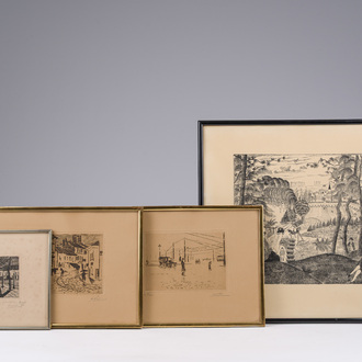 Anne Pierre De Kat (1881-1968) : Quatre vues diverses, trois eaux-fortes et une lithographie, daté 1911-1934