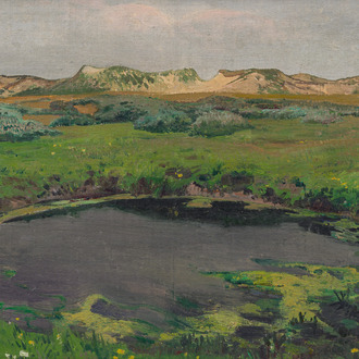 Léon Frederic (1856-1940): 'Dunes à Heyst sur Mer', huile sur board