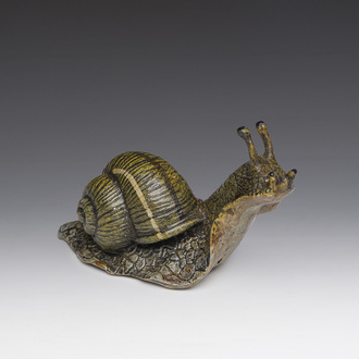 Franz Xaver Bergmann (1861-1936): A Viennese polychrome cold painted bronze model of a snail, 19th/20th C.