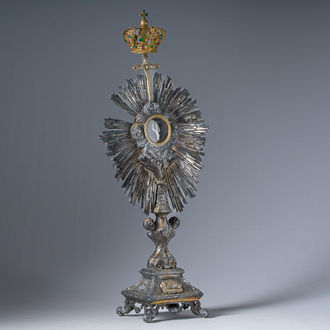 Ostensoir en argent partiellement doré surmonté d'une couronne en métal doré, poinçon du maître Pierre-Henry Favier, 950/000, France, 19ème siècle