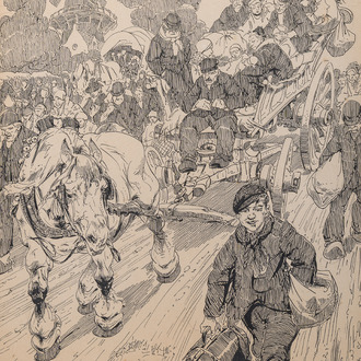 Alfred Ost (1884-1945): 'Sluis', encre noire sur papier, daté octobre (19)14