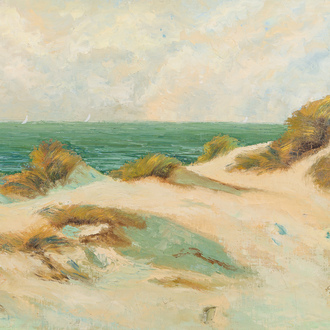 F. Herbin (20ème siècle): Dunes en bord de mer, huile sur carton entoilé
