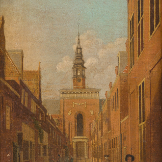 Ecole européenne: Vue animée de la Nieuwe Kerk à Haarlem, huile sur toile, 18ème siècle