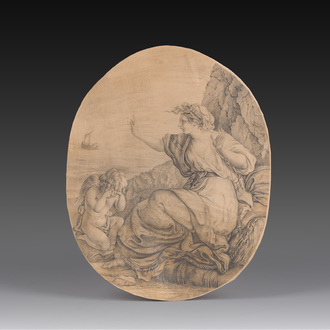 École académique, monogrammée V.D.S., suiveur d'Angelica Kauffman (1741-1807): Ariane abandonnée par Thésée, crayon sur papier, daté 1837