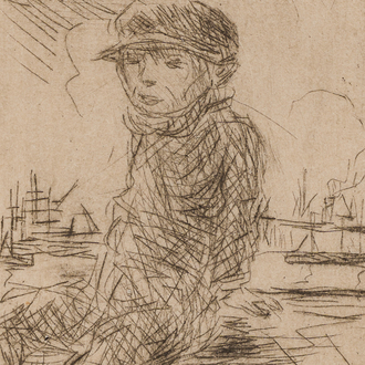 Eugeen Van Mieghem (1875-1930): 'Havenboefje', eau-forte, vers 1922