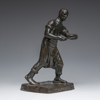 Jozef Cantré (1890-1957): The bread baker, brown patinated bronze, foundry mark 'Vindevogel'