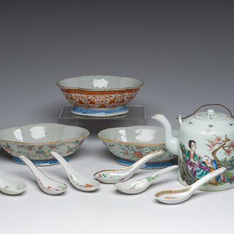 A varied collection of Chinese famille rose, qianjiang cai and iron-red porcelain, 19th/20th C.