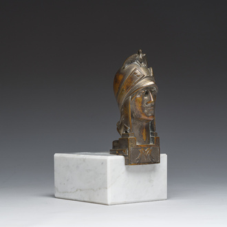 Pierre De Soete (1886-1948): Minerva, brown patinated bronze on a white marble base