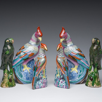 Six Chinese famille rose and green glazed models of birds, 19th/20th C.