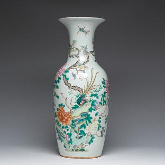 A Chinese famille rose vase with a pheasant and butterflies among blossoming branches, 19th C.