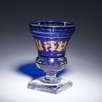 A Belgian partly blue coloured crystal cut 'Danse de Flore' vase, Val Saint Lambert, 20th C.