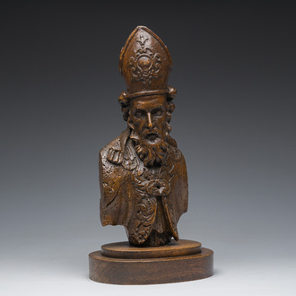 A Flemish oak sculpture of a bishop, possibly Saint Ludgerus, 17th C.