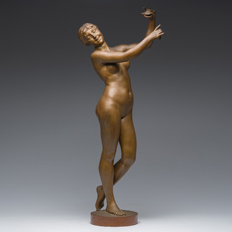 Dominique Van Den Bossche (1854-1906): Nude dancer with castanets, patinated terracotta, Ghent, dated 1893