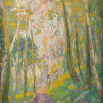 Edmond Verstraeten (1870-1956): Forest landscape, oil on board, dated 1917