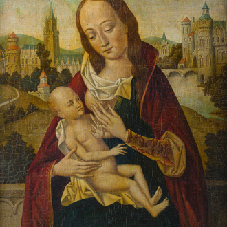 European school, in the manner of the Flemish Primitives: Mary Lactans, oil on panel, 19th C.