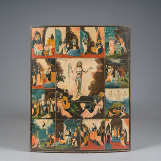 A large Russian orthodox 'The Resurrection with twelve major feasts' icon, 19th C.