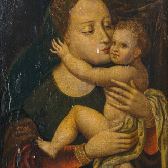 Flemish school, in the manner of the 16th C.: Madonna and Child, oil on panel, 18th C.