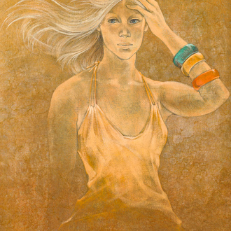 Raf (20th C.): Portrait of a young lady in summer attire, oil on canvas, dated (19)79