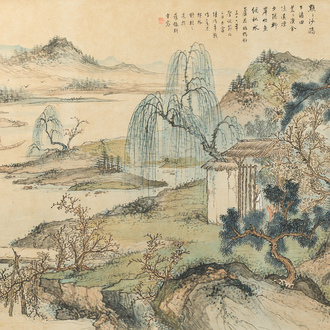 Chinese school: An animated river landscape, ink and colours on paper, 19th/20th C.