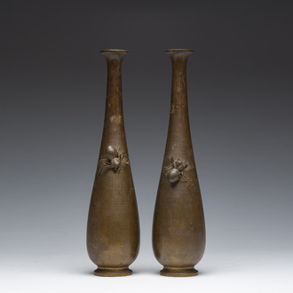 Two Japanese bronze 'spider' vases, Meiji, 19th C.