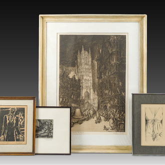 Belgian school: Four various graphic works, 20th C.