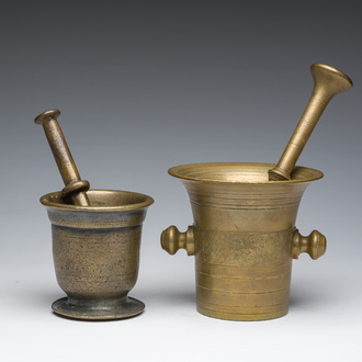Two bronze mortars with a pestle, the Netherlands, 18th/19th C.
