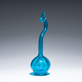 An Islamic blue-coloured glass perfume sprinkler or tear bottle ('ashkdan'), Qajar, Iran, 19th C.