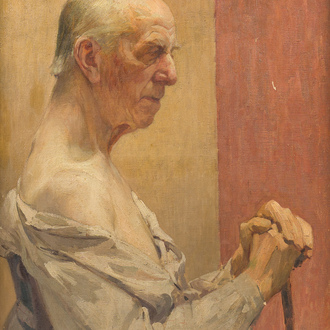 École belge: Portrait académique d'un homme en profil, huile sur toile, première moitié du 20ème siècle